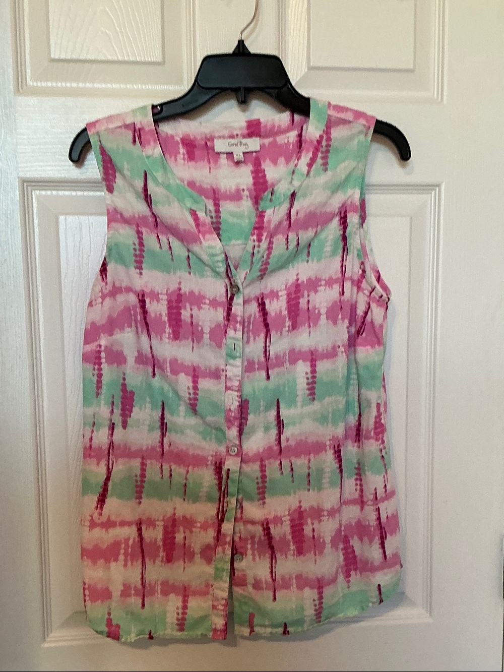 Coral Bay Sleeveless Button-Front Tie-Dye Top - Pink & Mint